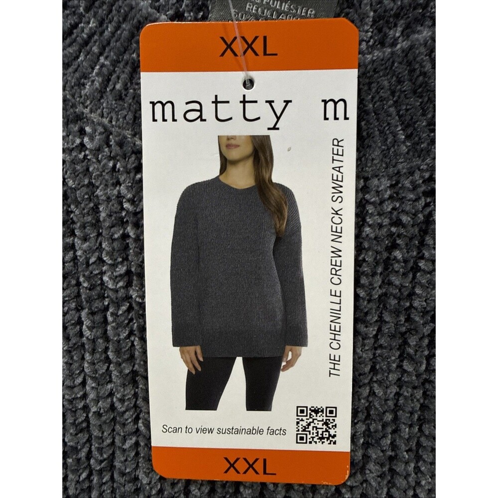 Matty M 2 Women's Chenille Crew Neck Sweater Wide Sleeves, XXL, Gray - Picture 2 of 8